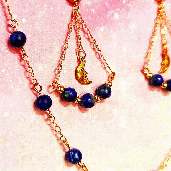 Lapis Lazuli 14K Gold Necklace And Earings Set - Picture 3 of 4